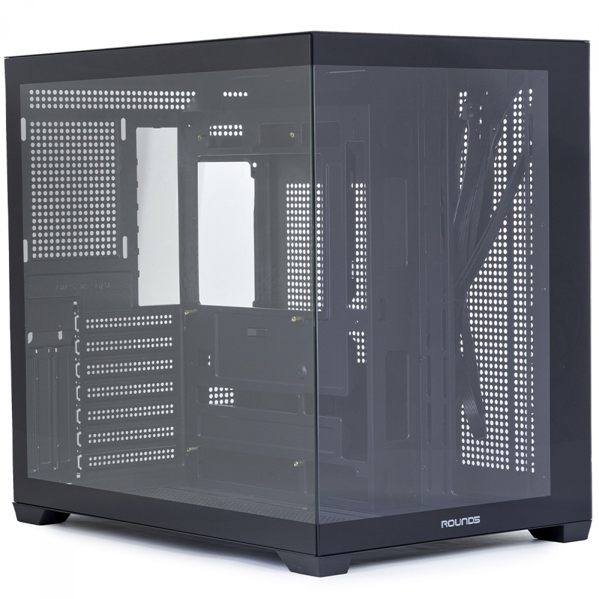 Gabinete Gamer Round5 Genos Black, Aquário, Mid Tower, Lateral de Vidro, ATX, Sem Fans, Preto, R5-GENOS-B-2189