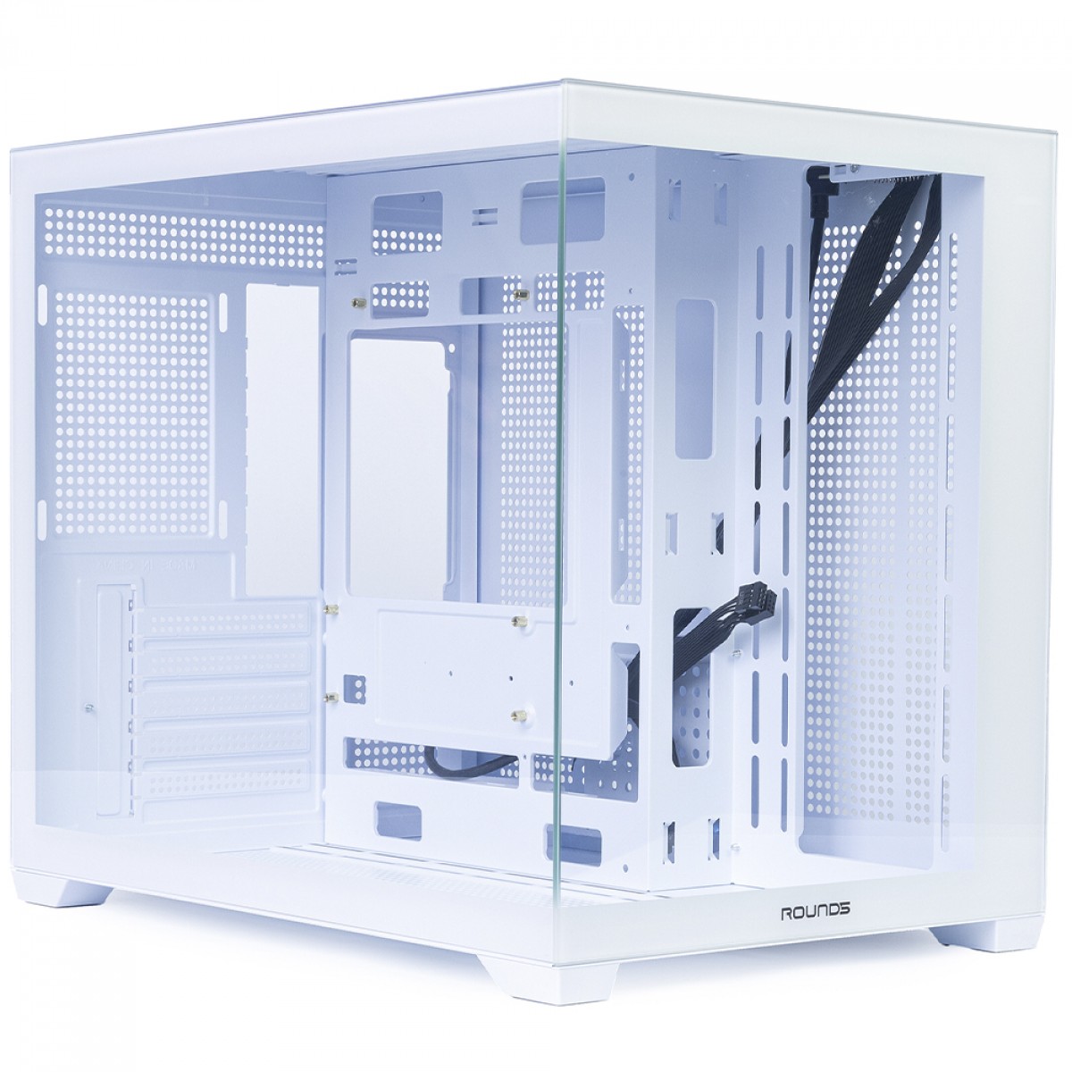 Gabinete Gamer Round5 Genos White, Aquário, Mid Tower, Lateral de Vidro, ATX, Sem Fans, Branco, R5-GENOS-W-2190