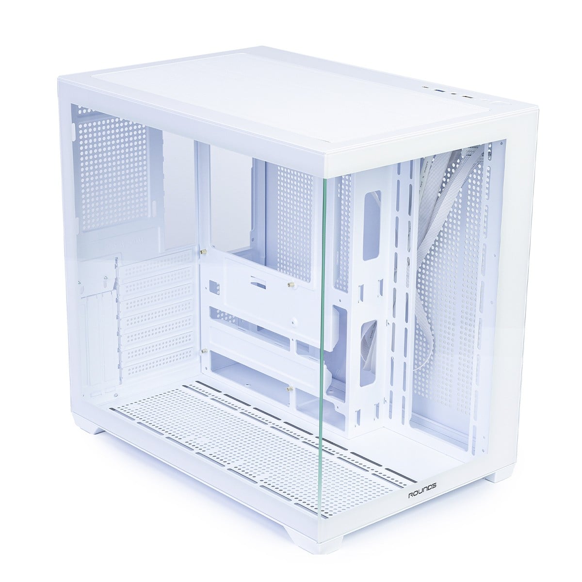 Gabinete Gamer Round5 Genos White, Aquário, Mid Tower, Lateral de Vidro, ATX, Sem Fans, Branco, R5-GENOS-W-2190