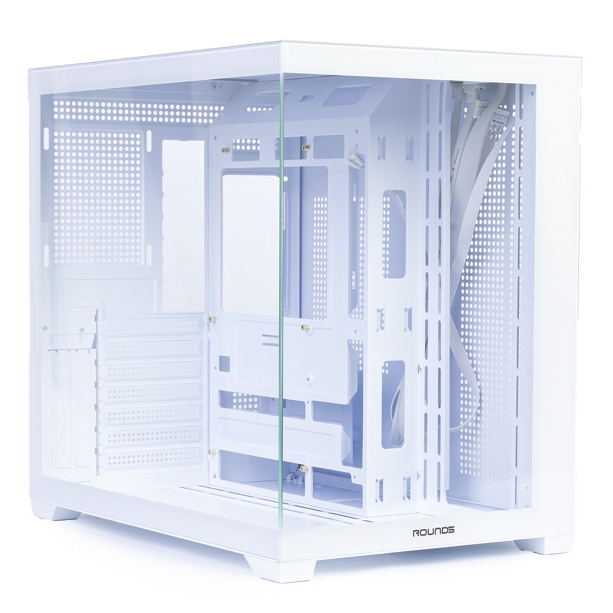 Gabinete Gamer Round5 Genos White, Aquário, Mid Tower, Lateral de Vidro, ATX, Sem Fans, Branco, R5-GENOS-W-2190