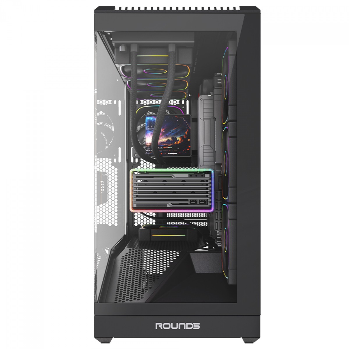 Gabinete Gamer Round5 IceBox Black, Mid Tower, Lateral e Frontal de Vidro, ATX, Com 4 Fans, Preto, R5-ICEBOX-B-2252