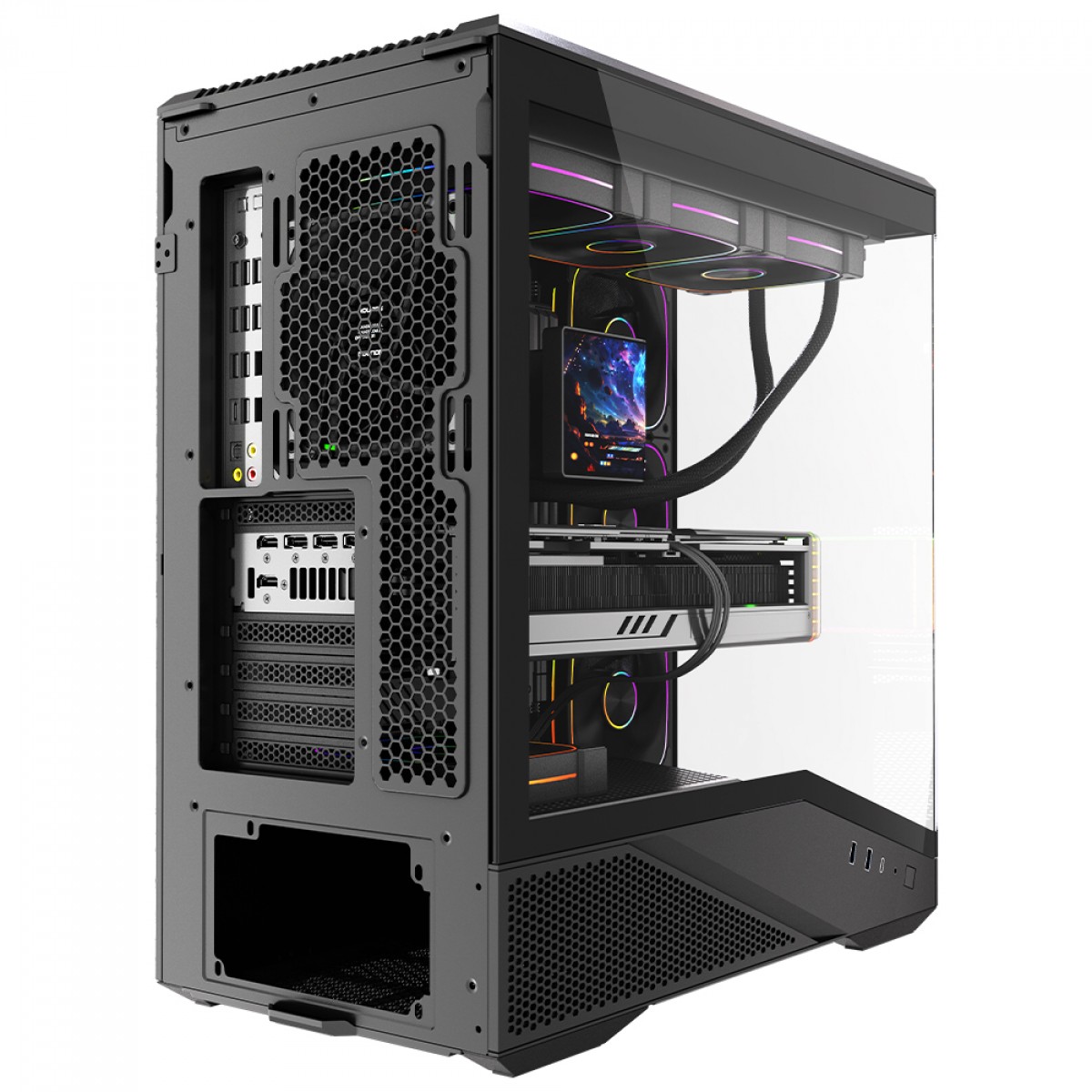 Gabinete Gamer Round5 IceBox Black, Mid Tower, Lateral e Frontal de Vidro, ATX, Com 4 Fans, Preto, R5-ICEBOX-B-2252