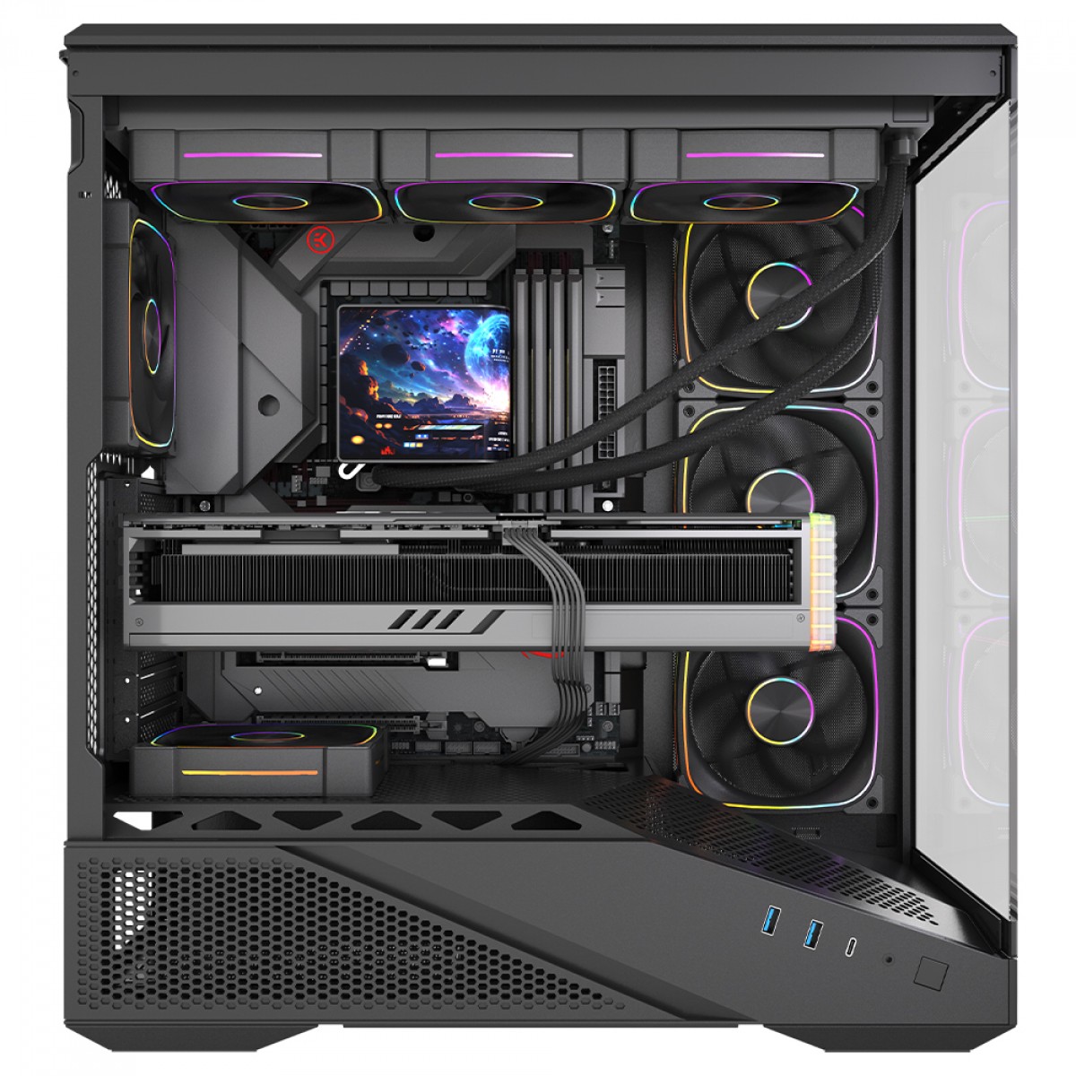Gabinete Gamer Round5 IceBox Black, Mid Tower, Lateral e Frontal de Vidro, ATX, Com 4 Fans, Preto, R5-ICEBOX-B-2252