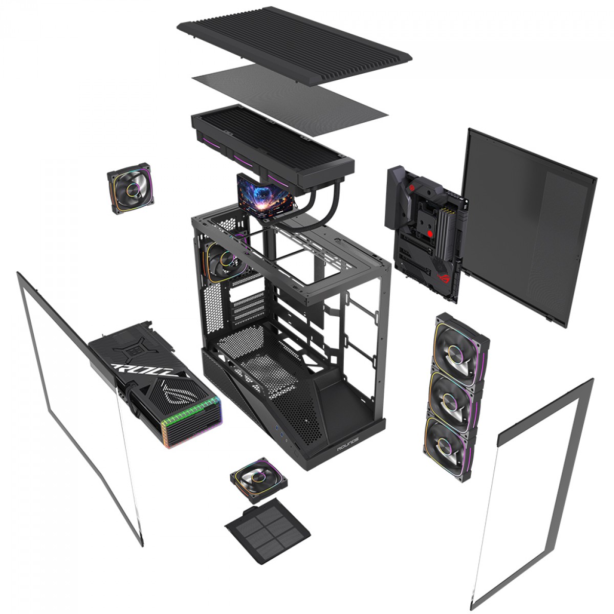 Gabinete Gamer Round5 IceBox Black, Mid Tower, Lateral e Frontal de Vidro, ATX, Com 4 Fans, Preto, R5-ICEBOX-B-2252