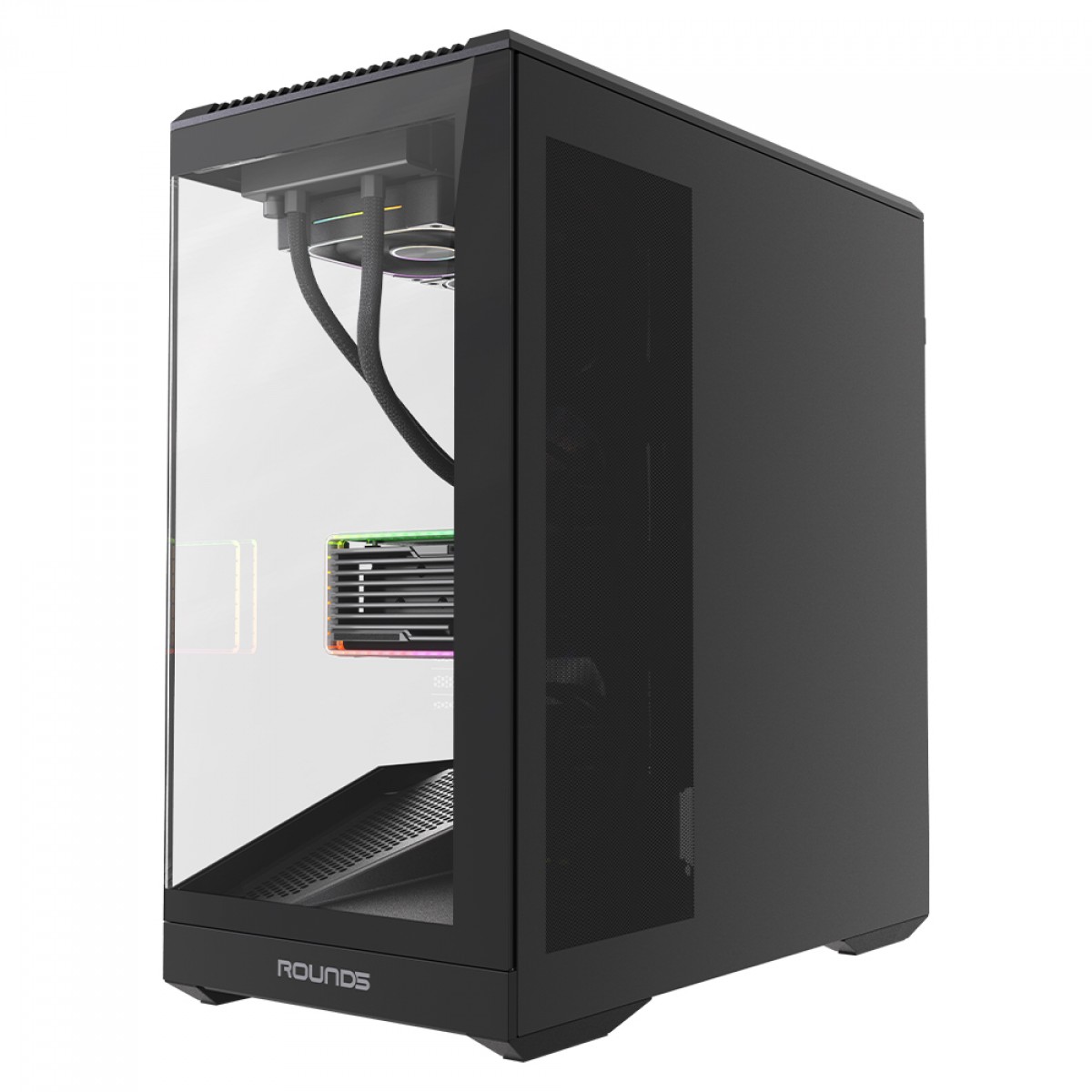 Gabinete Gamer Round5 IceBox Black, Mid Tower, Lateral e Frontal de Vidro, ATX, Com 4 Fans, Preto, R5-ICEBOX-B-2252