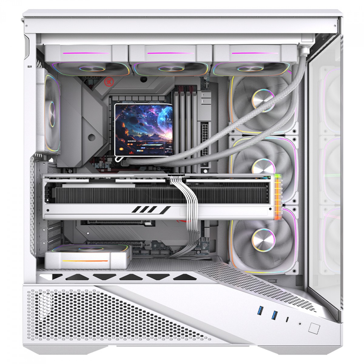 Gabinete Gamer Round5 IceBox White, Mid Tower, Lateral e Frontal de Vidro, ATX, Com 4 Fans, Branco, R5-ICEBOX-W-2253