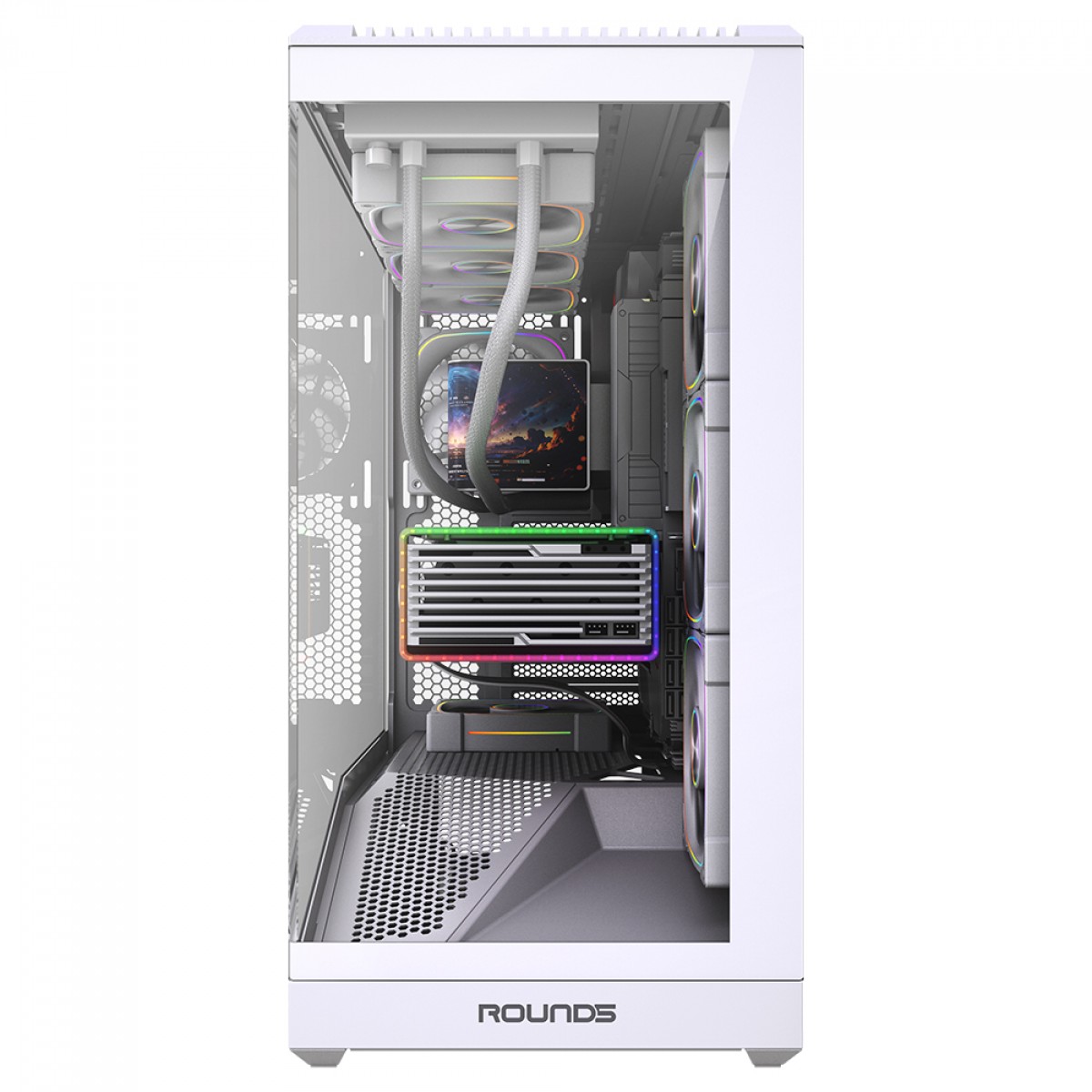 Gabinete Gamer Round5 IceBox White, Mid Tower, Lateral e Frontal de Vidro, ATX, Com 4 Fans, Branco, R5-ICEBOX-W-2253