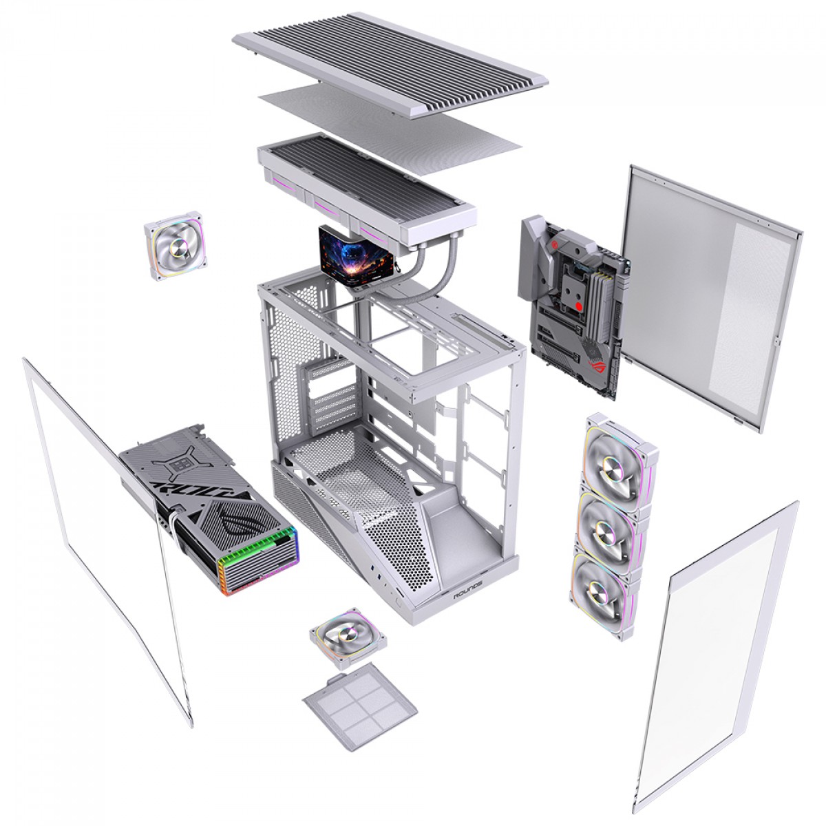Gabinete Gamer Round5 IceBox White, Mid Tower, Lateral e Frontal de Vidro, ATX, Com 4 Fans, Branco, R5-ICEBOX-W-2253