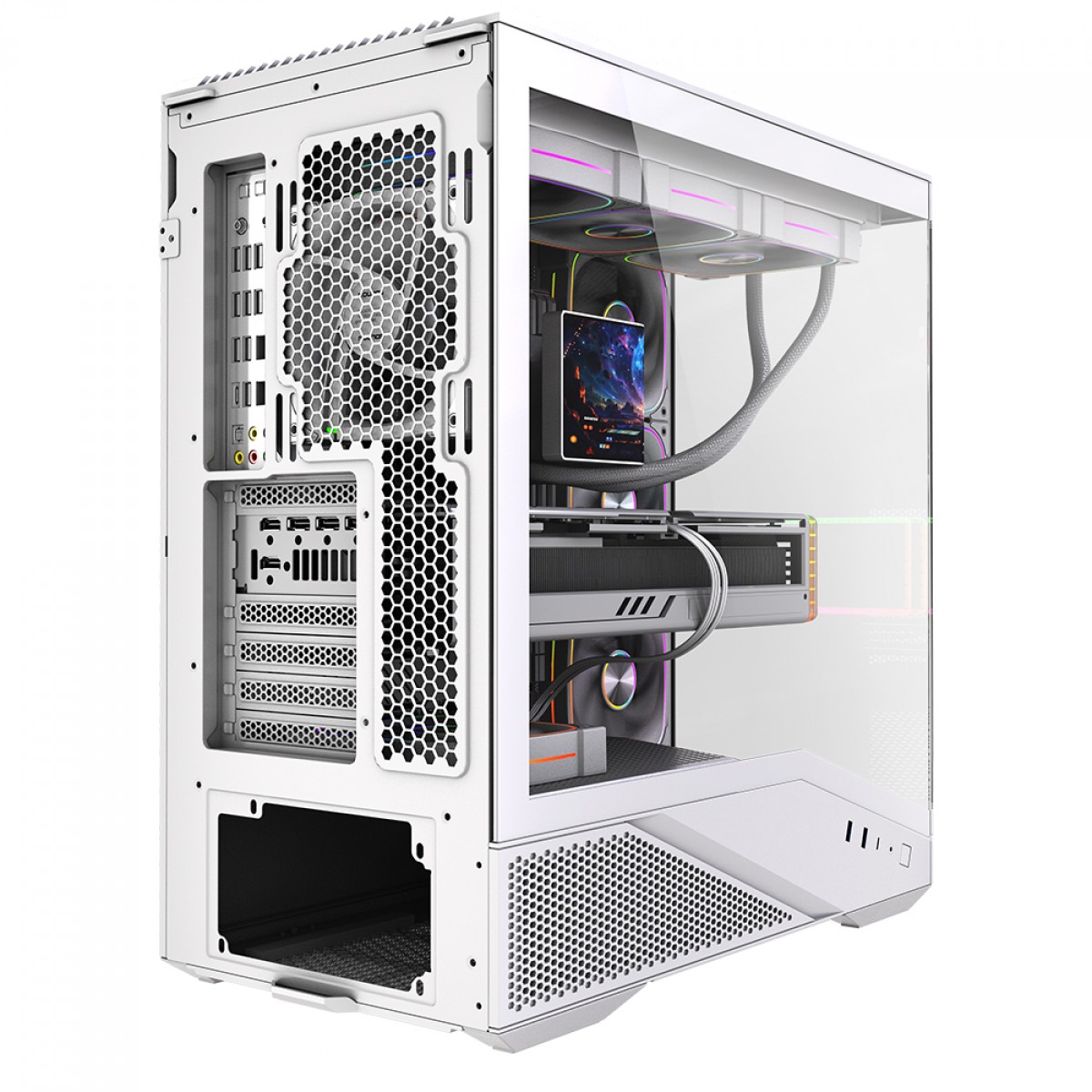 Gabinete Gamer Round5 IceBox White, Mid Tower, Lateral e Frontal de Vidro, ATX, Com 4 Fans, Branco, R5-ICEBOX-W-2253