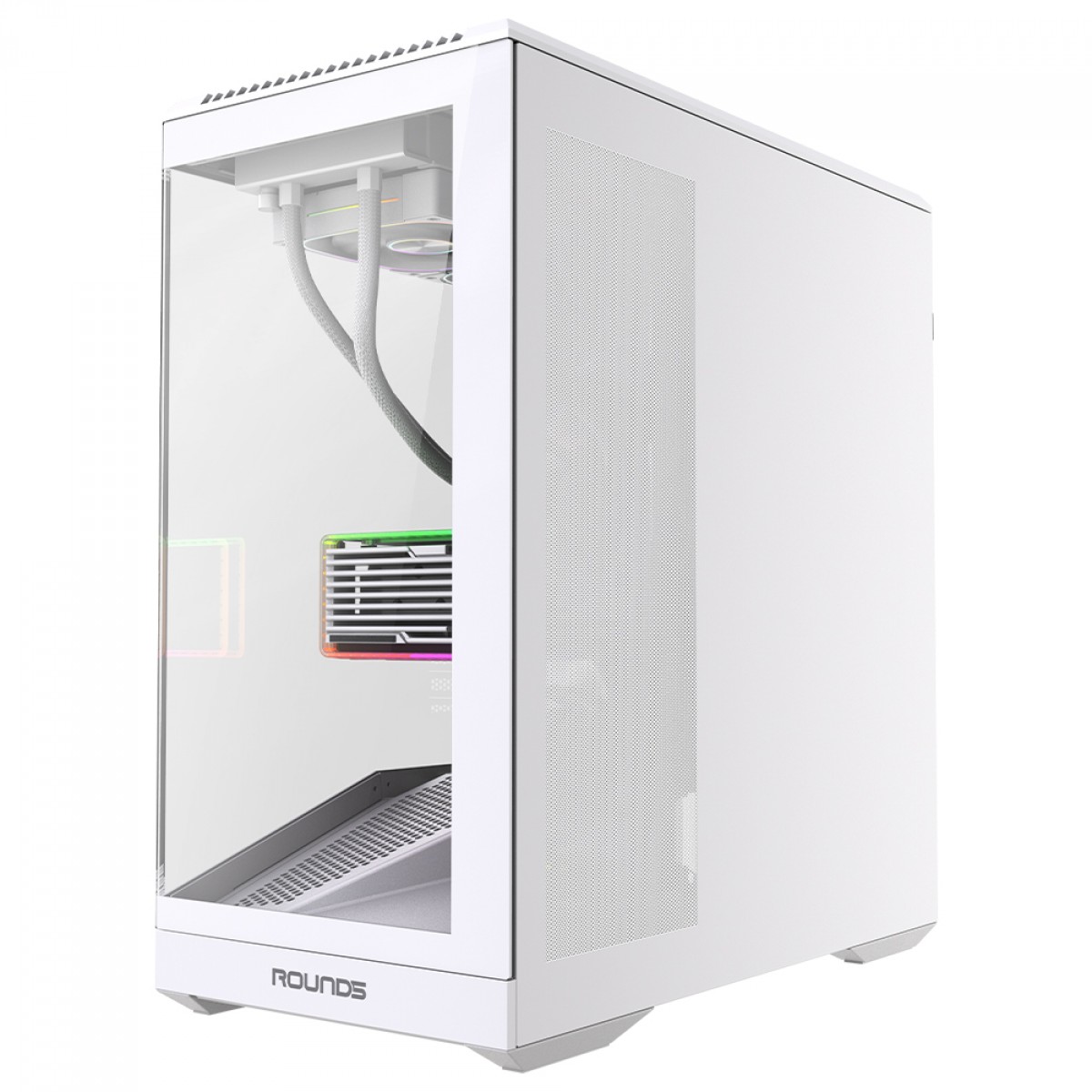 Gabinete Gamer Round5 IceBox White, Mid Tower, Lateral e Frontal de Vidro, ATX, Com 4 Fans, Branco, R5-ICEBOX-W-2253