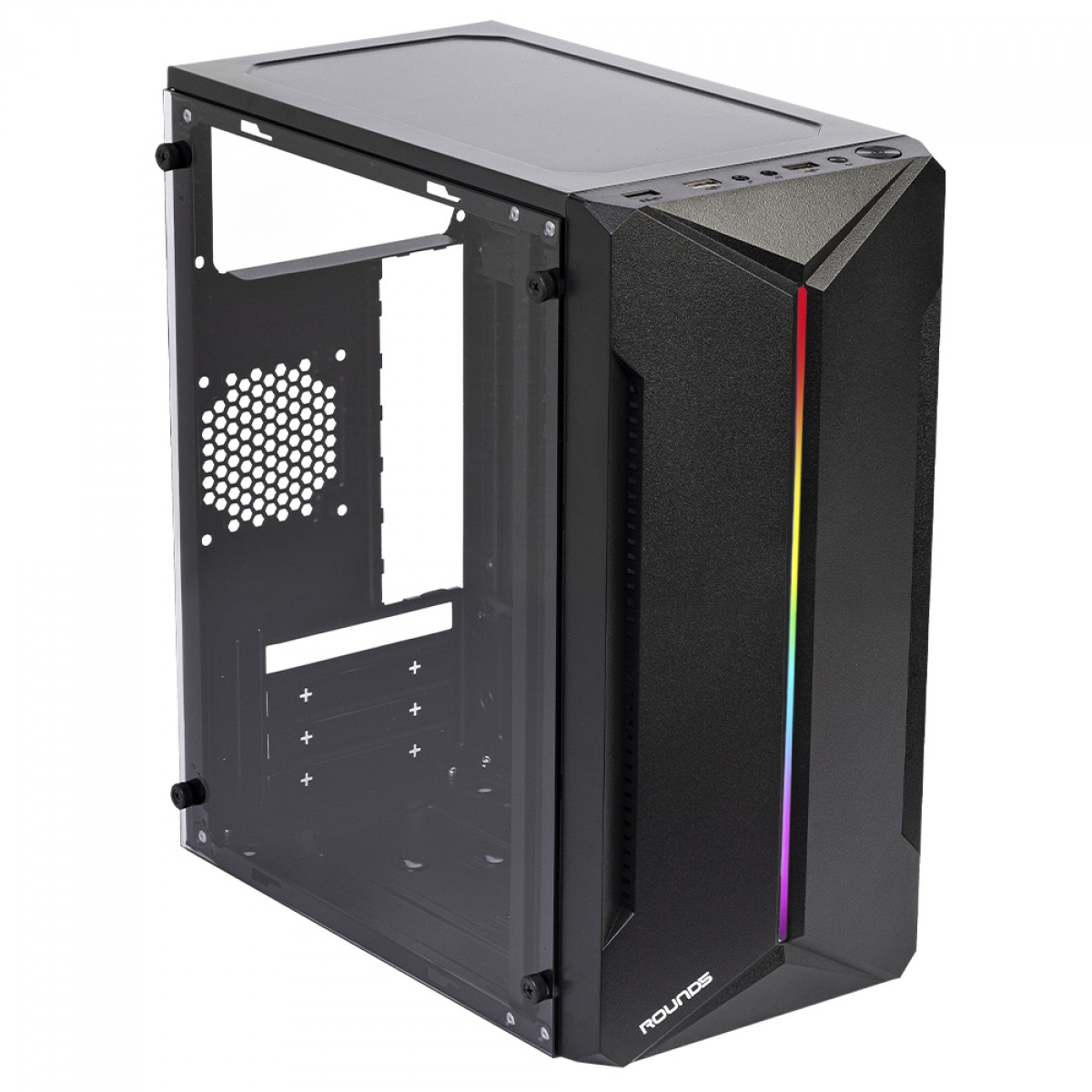 Gabinete Gamer Round5 Mants Black, Mini Tower, Lateral de Vidro, mATX, Sem Fans, Preto, R5-MANTS-B-2178