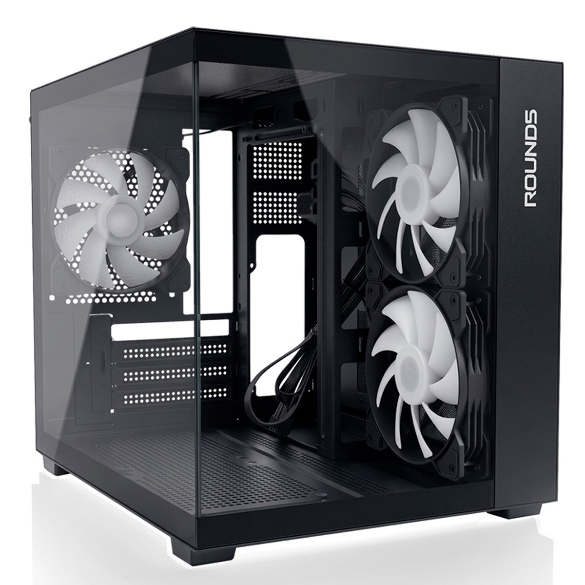 Gabinete Gamer Round5 Stinger Black, Aquário, Mini Tower, Vidro Temperado, mATX, Com 3 Fans, Preto, R5-STINGER-W-2302