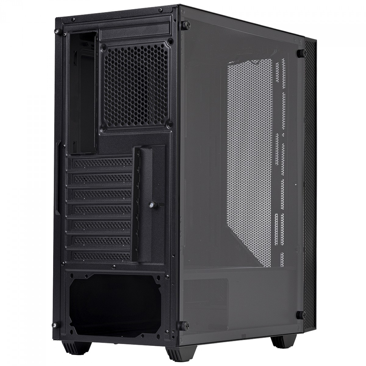 Gabinete Gamer Round5 Syndra Black, Mid Tower, Lateral de Vidro, ATX, Sem Fans, Preto, R5-SYNDRA-B-2183