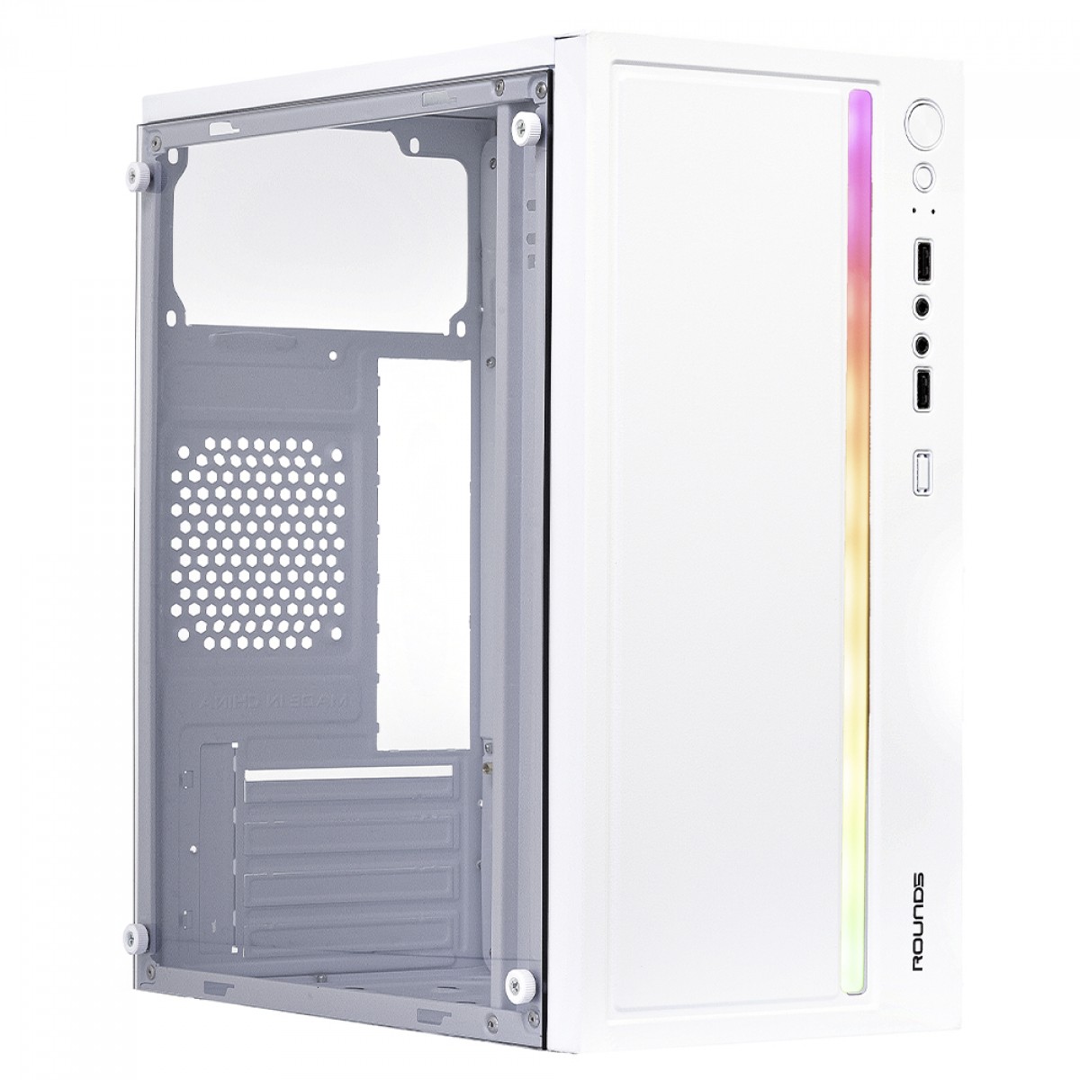 Gabinete Gamer Round5 Viper White, Mini Tower, Lateral de Vidro, mATX, Sem Fans, Branco, R5-VIPER-W-2180