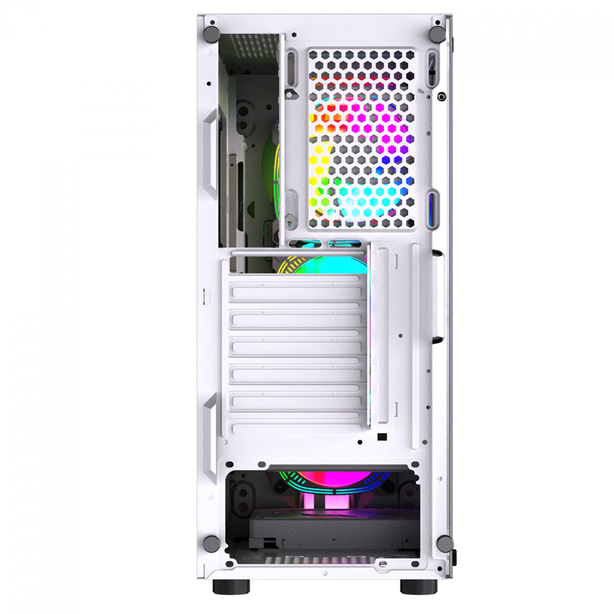 Gabinete Gamer Ryvel Infinity, Mid Tower, Acrílico, ATX, Sem Fonte, Sem Fan, Branco, LC-58 WHITE - OPEN BOX