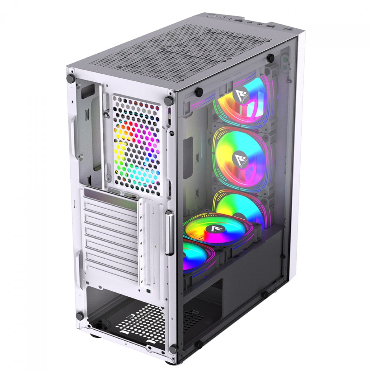 Gabinete Gamer Ryvel Infinity, Mid Tower, Acrílico, ATX, Sem Fonte, Sem Fan, Branco, LC-58 WHITE - OPEN BOX