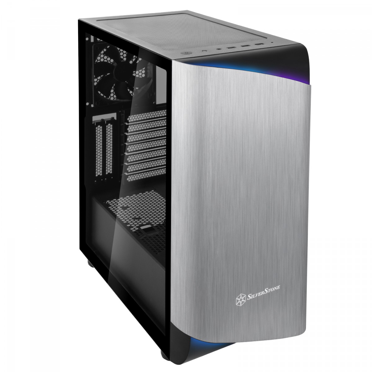 Gabinete Gamer SilverStone Seta A1, Mid Tower, Vidro Temperado, Silver, Sem fonte, Com 3 Fans, SST-SEA1SB-G