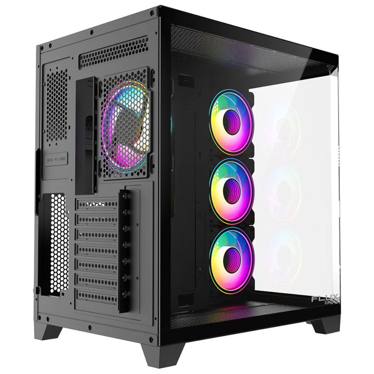 Gabinete Gamer Spectrum FLUX 900, Mid Tower, Vidro Temperado, ATX, Com 10 Fans, Sem Fonte, Preto, SM-CS-FLX90FAB10F