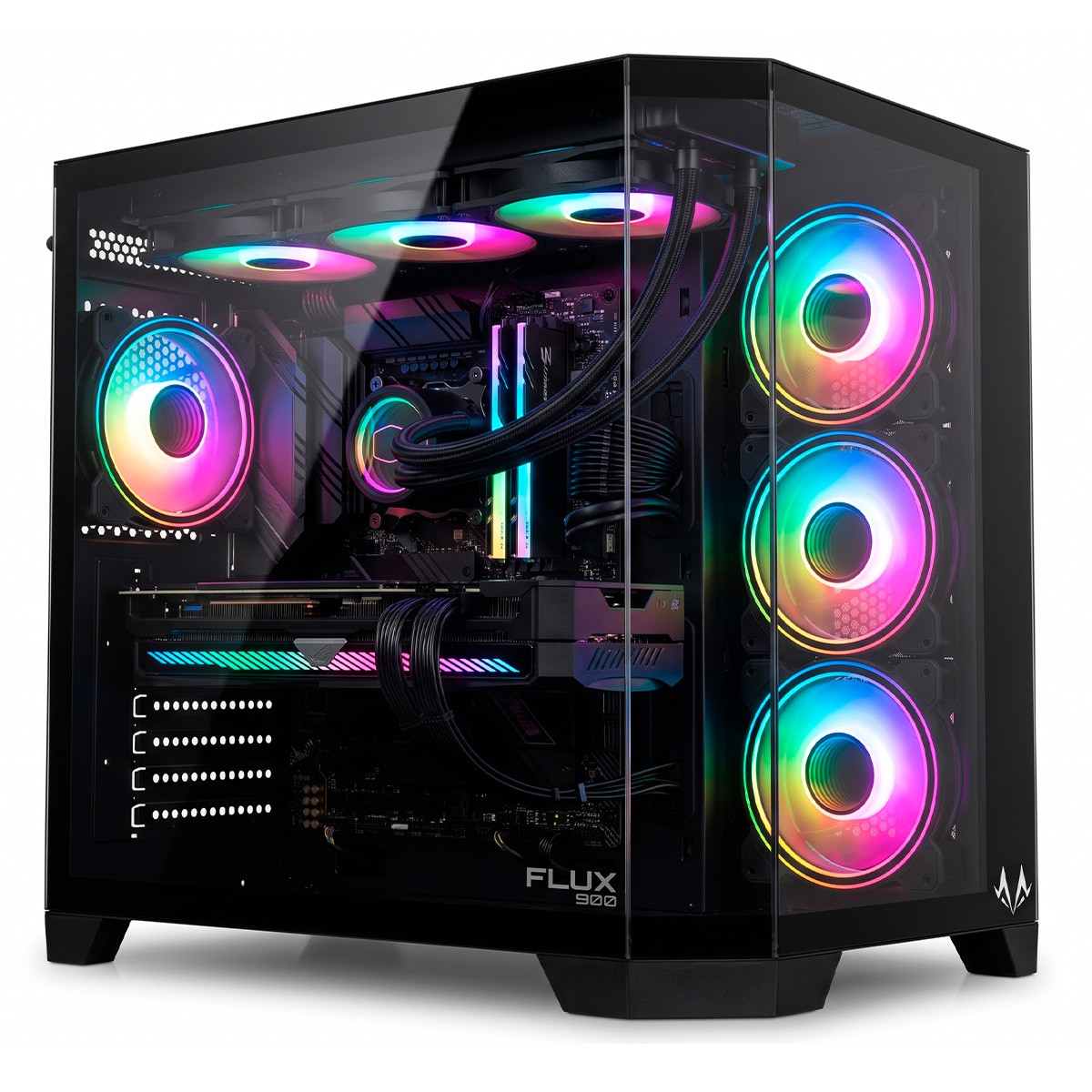Gabinete Gamer Spectrum FLUX 900, Mid Tower, Vidro Temperado, ATX, Com 10 Fans, Com Controladora, Sem Fonte, Preto, SM-CS-FLX90FAB10F