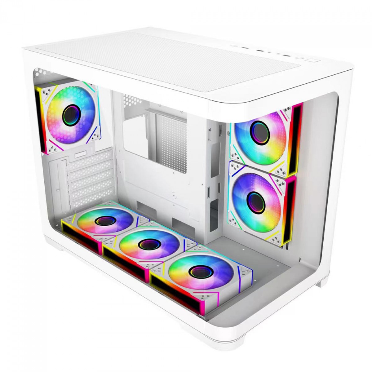 Gabinete Gamer SuperFrame Black Noir, Aquário, Mid Tower, Vidro Temperado, M-ATX, Branco, Sem Fonte, Com 3 Fans ARGB, SF-CS-BNMAW3F