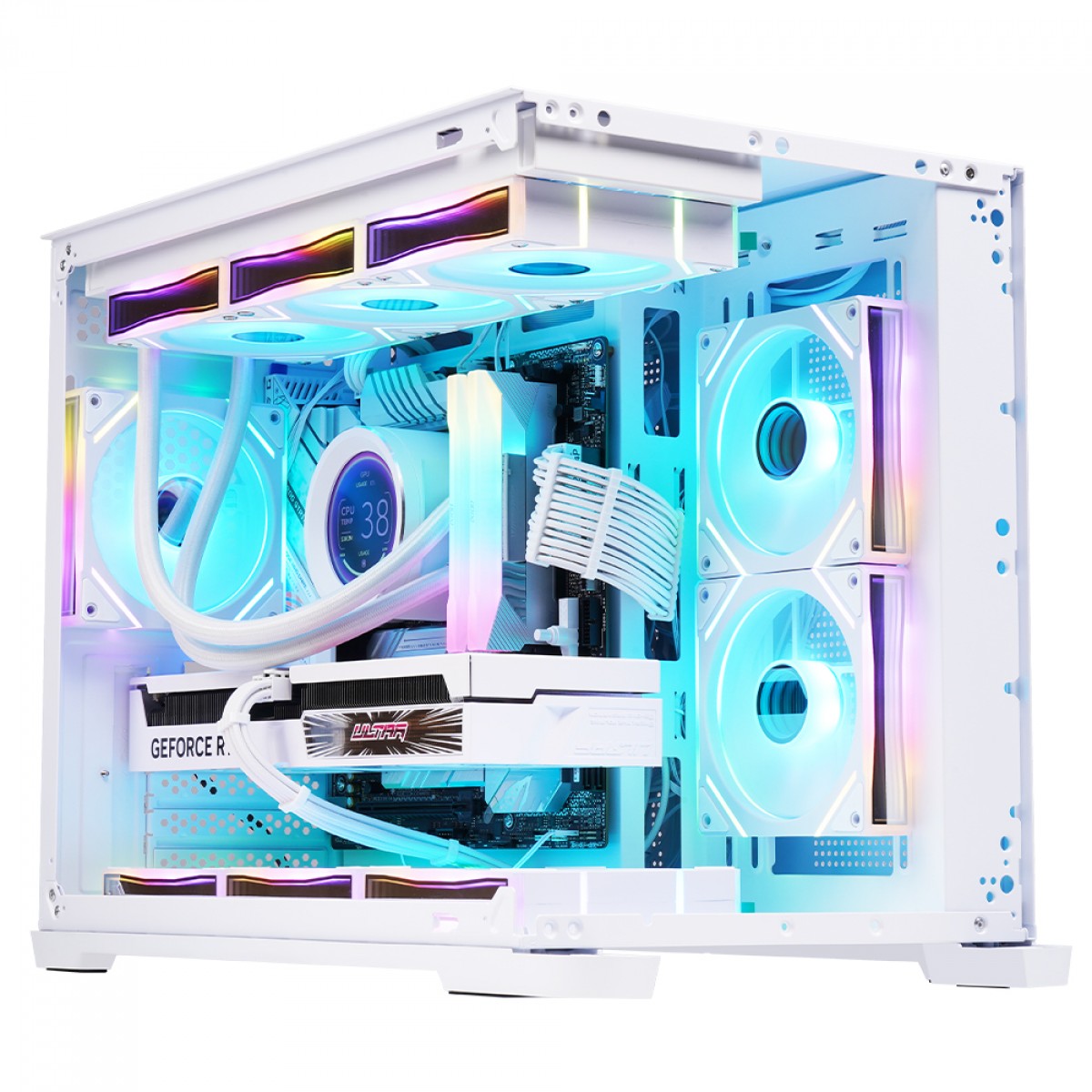 Gabinete Gamer SuperFrame Black Noir, Aquário, Mid Tower, Vidro Temperado, M-ATX, Branco, Sem Fonte, Com 3 Fans ARGB, SF-CS-BNMAW3F