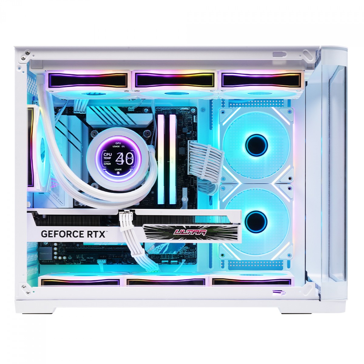 Gabinete Gamer SuperFrame Black Noir, Aquário, Mid Tower, Vidro Temperado, M-ATX, Branco, Sem Fonte, Com 3 Fans ARGB, SF-CS-BNMAW3F