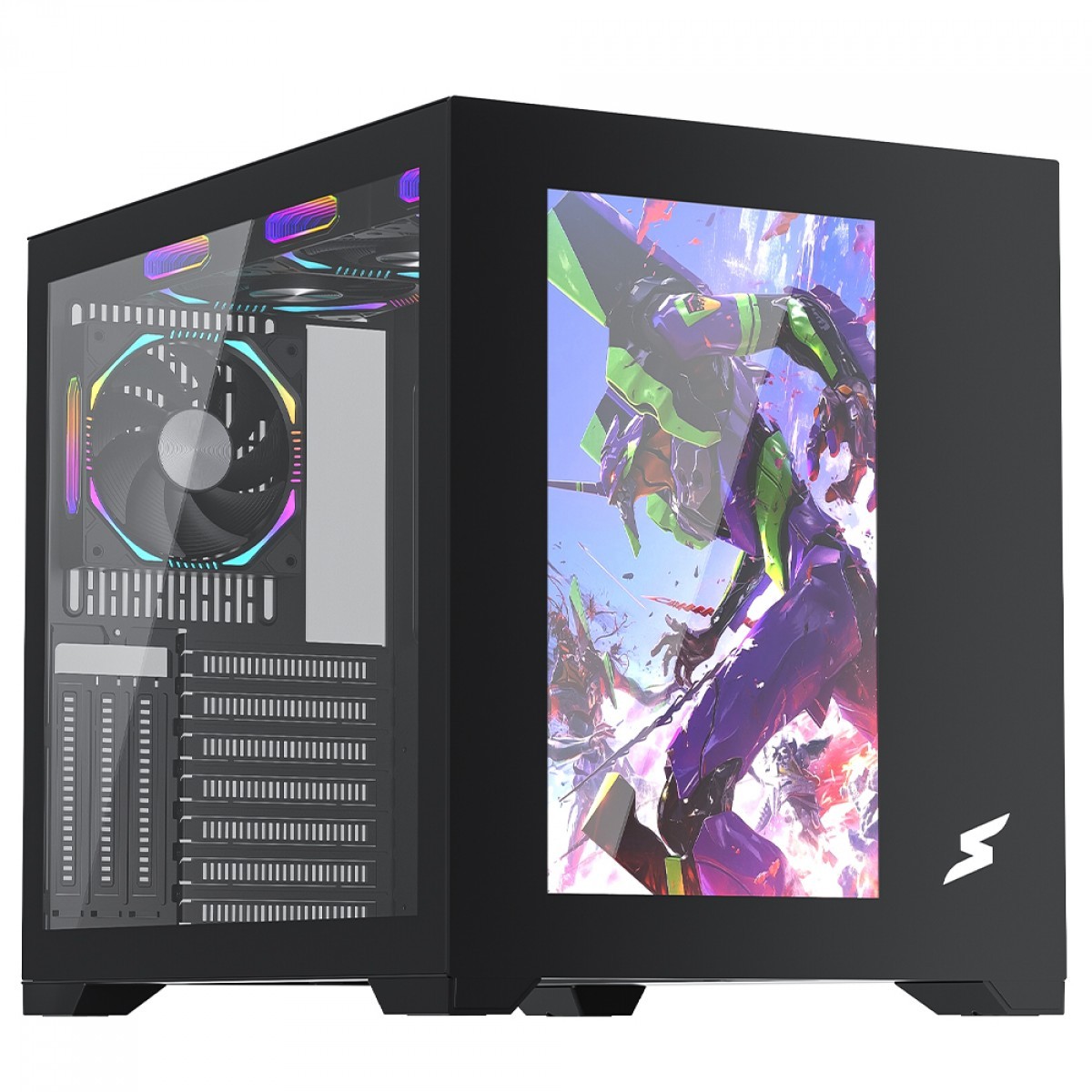 Gabinete Gamer SuperFrame Box Magic, Mid Tower, Vidro Temperado, Com Display LCD 13.3 Pol, ATX, Preto, Sem Fonte, Com 6 Fans, SF-CS-BMMAB6F