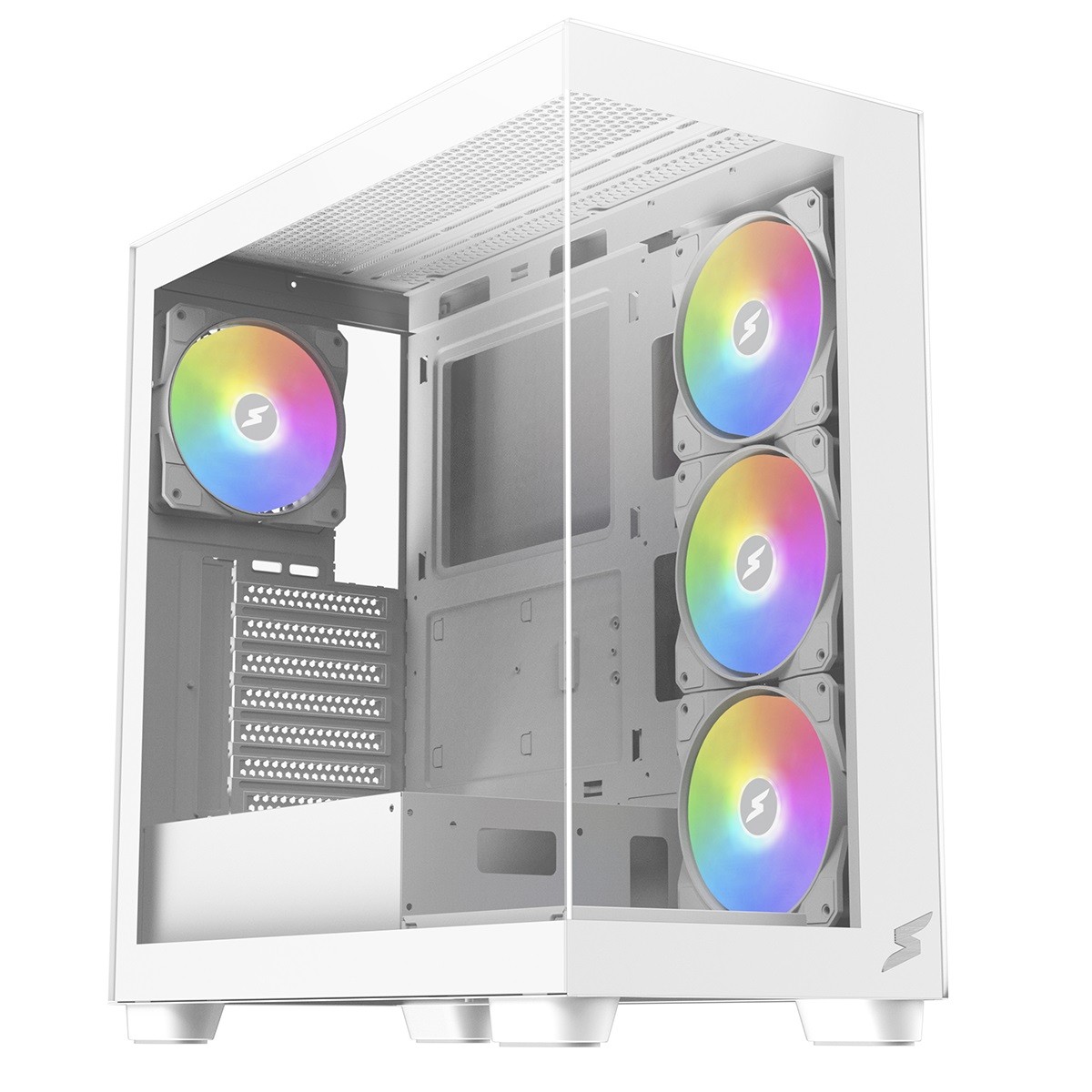 Gabinete Gamer SuperFrame Dominator, Mid Tower, Vidro Temperado, E-ATX, Branco, Sem Fonte, Com 4 Fans ARGB