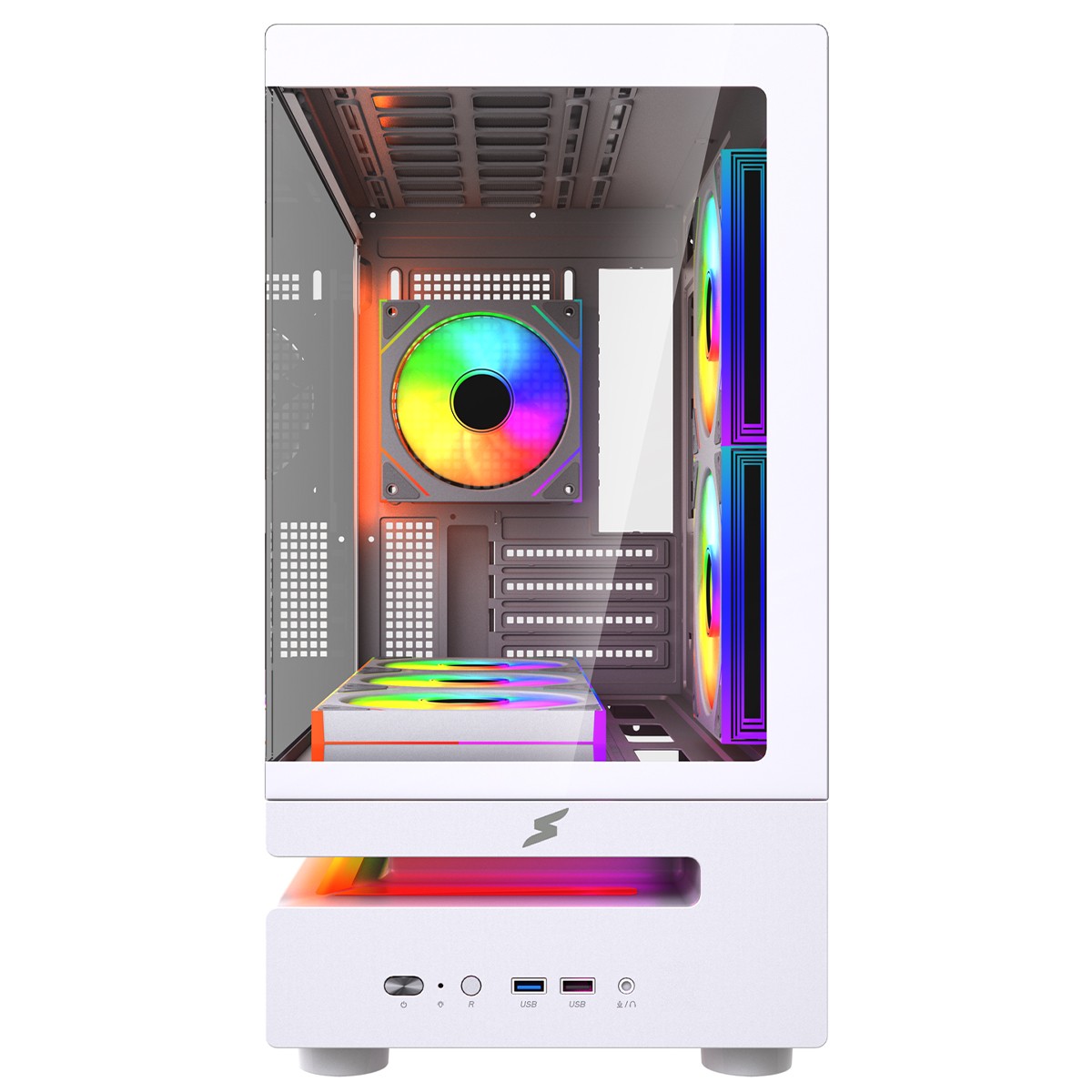 Gabinete Gamer SuperFrame Flow 500, RGB, Mid Tower, Vidro Temperado, M-ATX, Com 6 Fans, Com Controladora, Branco, SF-CS-FLW50MSWY6F 