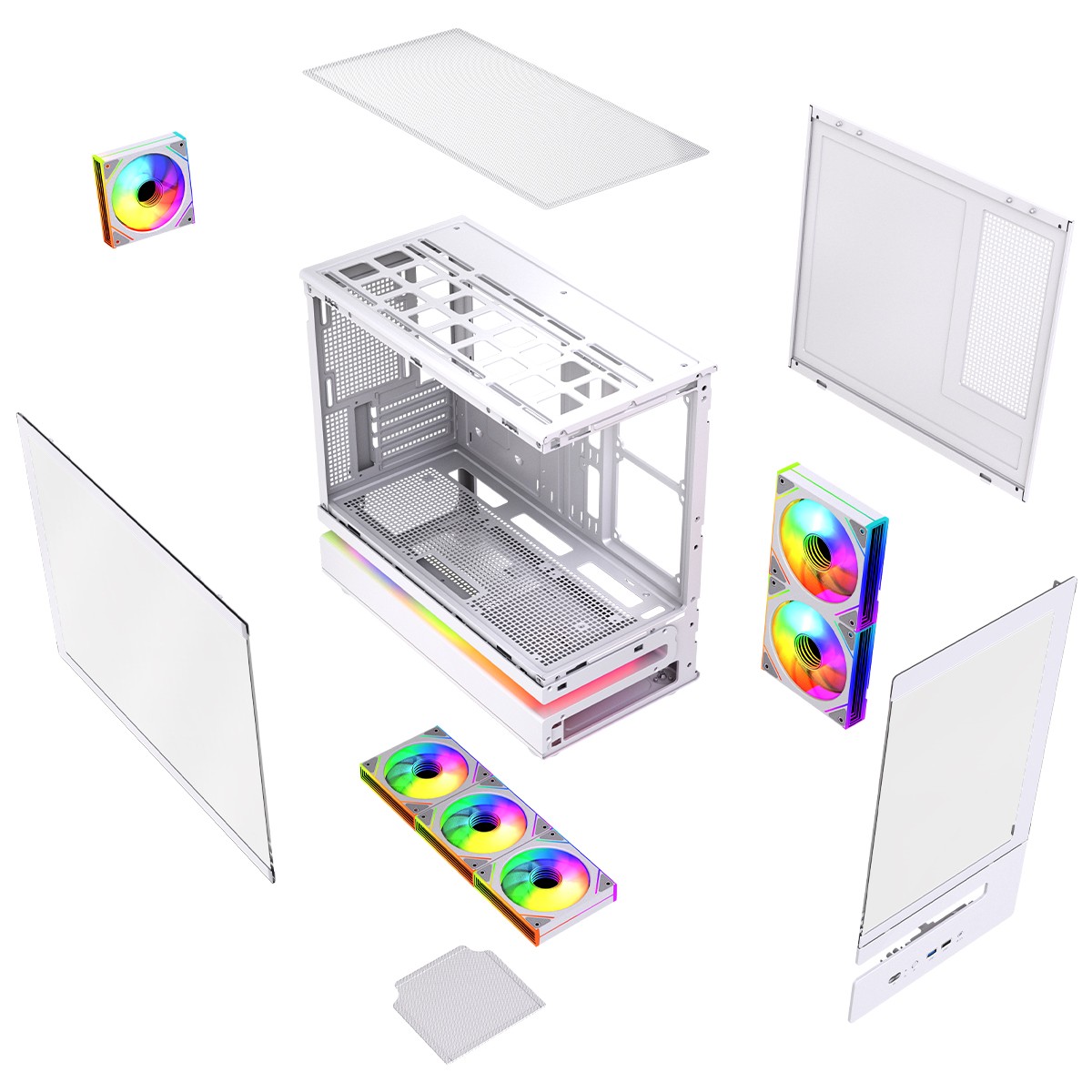 Gabinete Gamer SuperFrame Flow 500, RGB, Mid Tower, Vidro Temperado, M-ATX, Com 6 Fans, Com Controladora, Branco, SF-CS-FLW50MSWY6F 