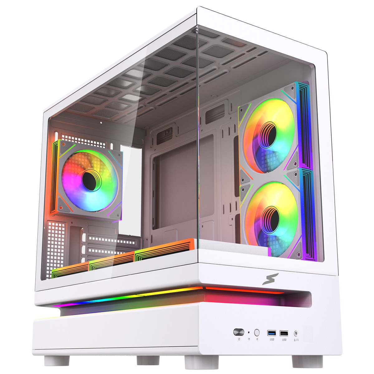 Gabinete Gamer SuperFrame Flow 500, RGB, Mid Tower, Vidro Temperado, M-ATX, Com 6 Fans, Com Controladora, Branco, SF-CS-FLW50MSWY6F 