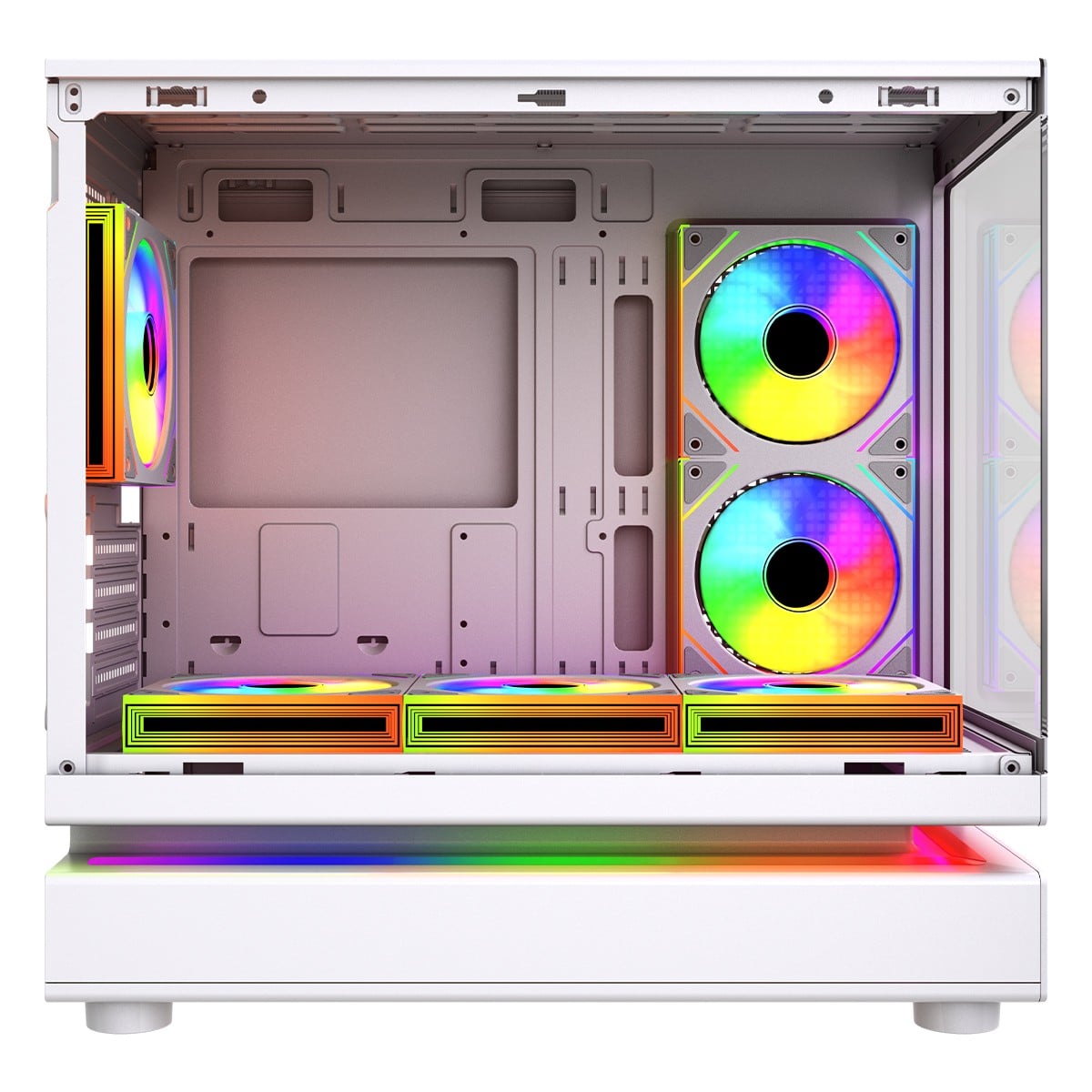 Gabinete Gamer SuperFrame Flow 500, RGB, Mid Tower, Vidro Temperado, M-ATX, Com 6 Fans, Com Controladora, Branco, SF-CS-FLW50MSWY6F 