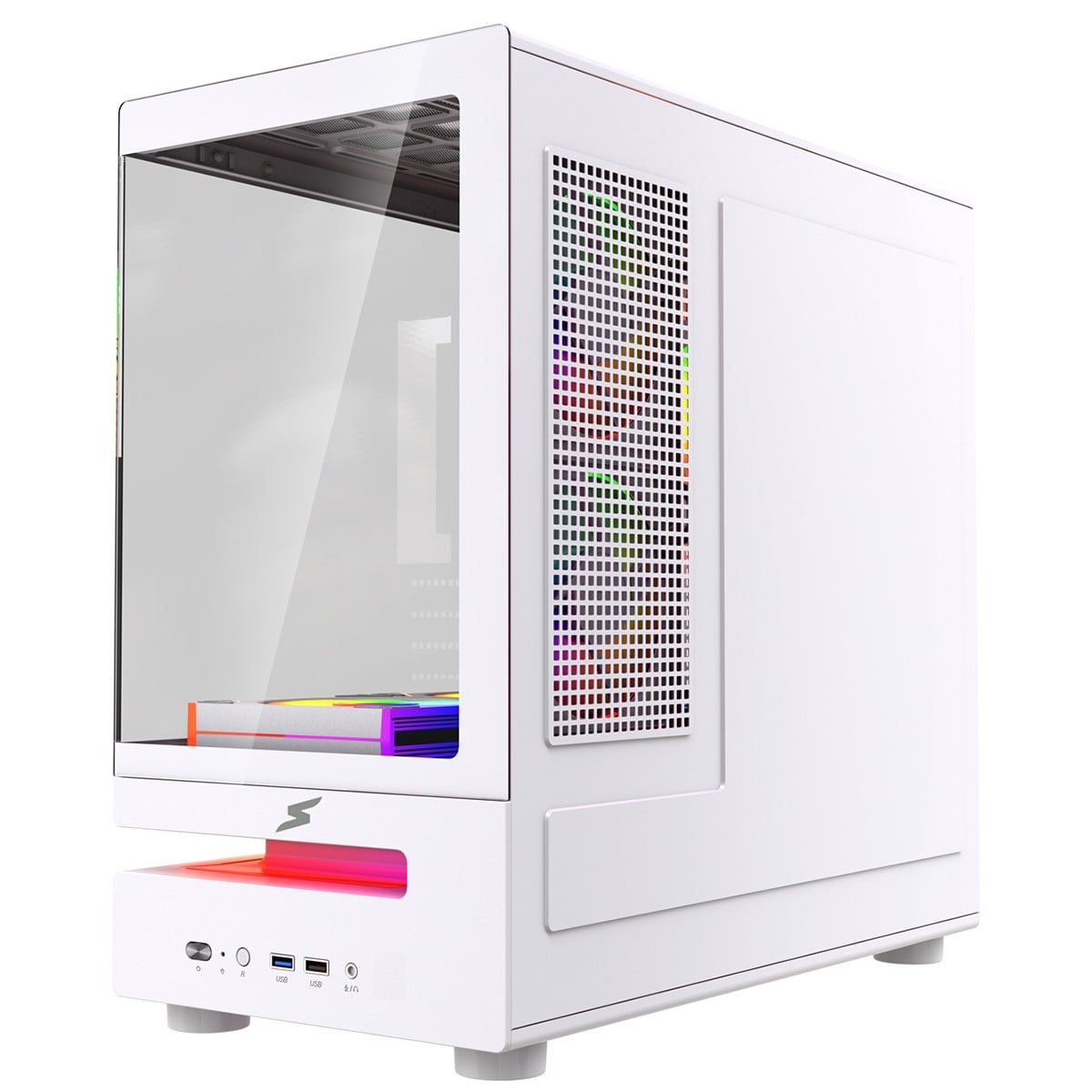 Gabinete Gamer SuperFrame Flow 500, RGB, Mid Tower, Vidro Temperado, M-ATX, Com 6 Fans, Com Controladora, Branco, SF-CS-FLW50MSWY6F 