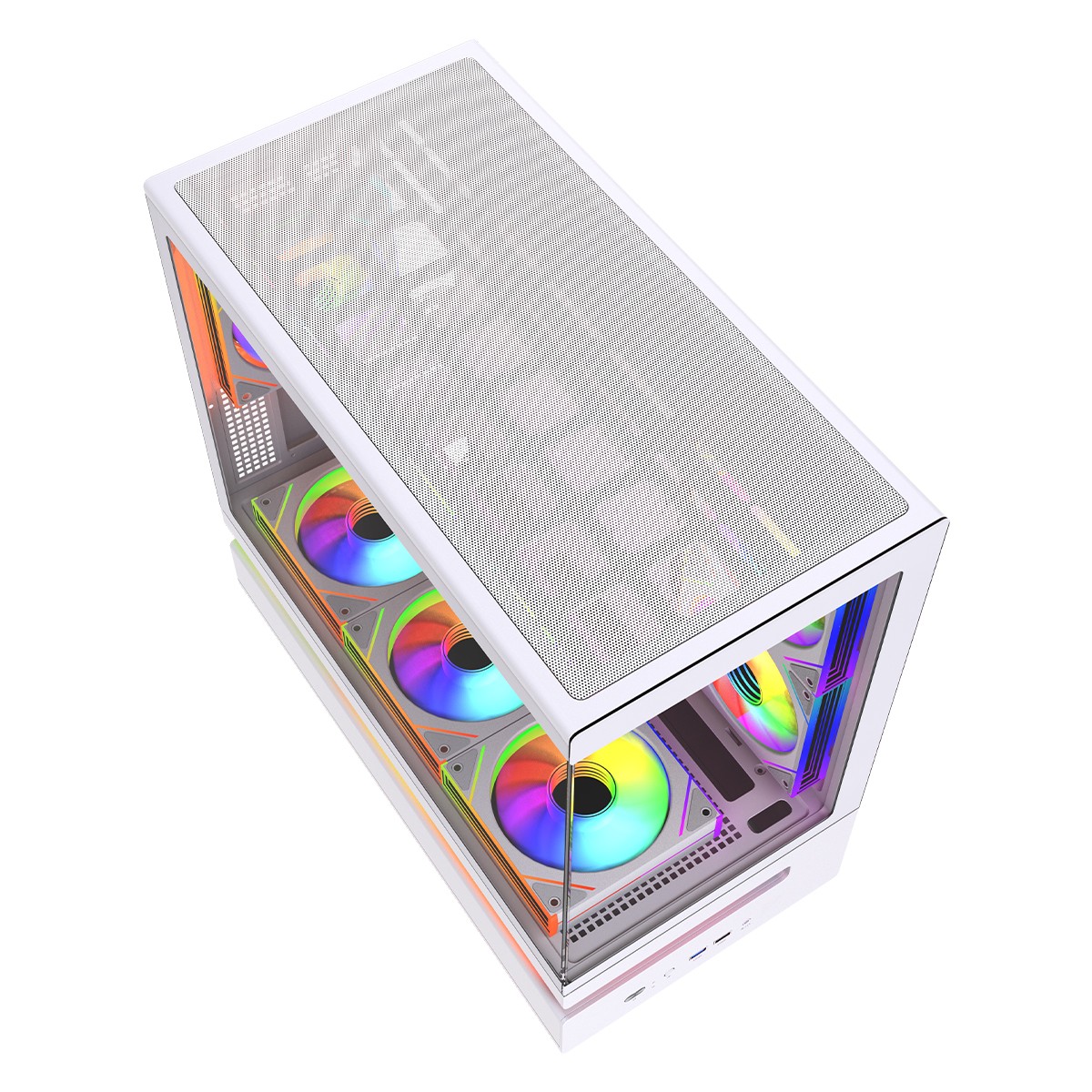 Gabinete Gamer SuperFrame Flow 500, RGB, Mid Tower, Vidro Temperado, M-ATX, Com 6 Fans, Com Controladora, Branco, SF-CS-FLW50MSWY6F 