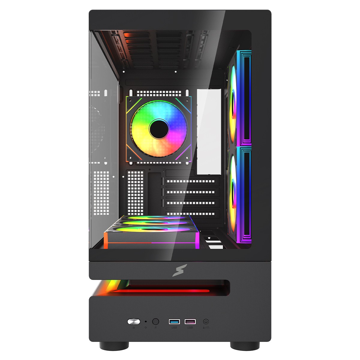 Gabinete Gamer SuperFrame Flow 500, RGB, Mid Tower, Vidro Temperado, M-ATX, Com 6 Fans Com Controladora, Preto, SF-CS-FLW50MSBY6F