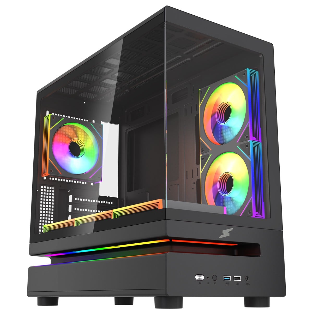 Gabinete Gamer SuperFrame Flow 500, RGB, Mid Tower, Vidro Temperado, M-ATX, Com 6 Fans Com Controladora, Preto, SF-CS-FLW50MSBY6F