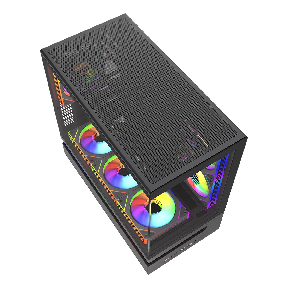Gabinete Gamer SuperFrame Flow 500, RGB, Mid Tower, Vidro Temperado, M-ATX, Com 6 Fans Com Controladora, Preto, SF-CS-FLW50MSBY6F