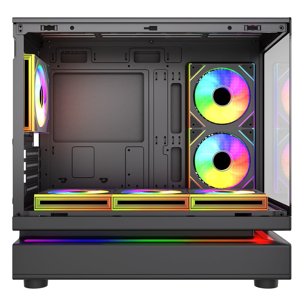 Gabinete Gamer SuperFrame Flow 500, RGB, Mid Tower, Vidro Temperado, M-ATX, Com 6 Fans Com Controladora, Preto, SF-CS-FLW50MSBY6F