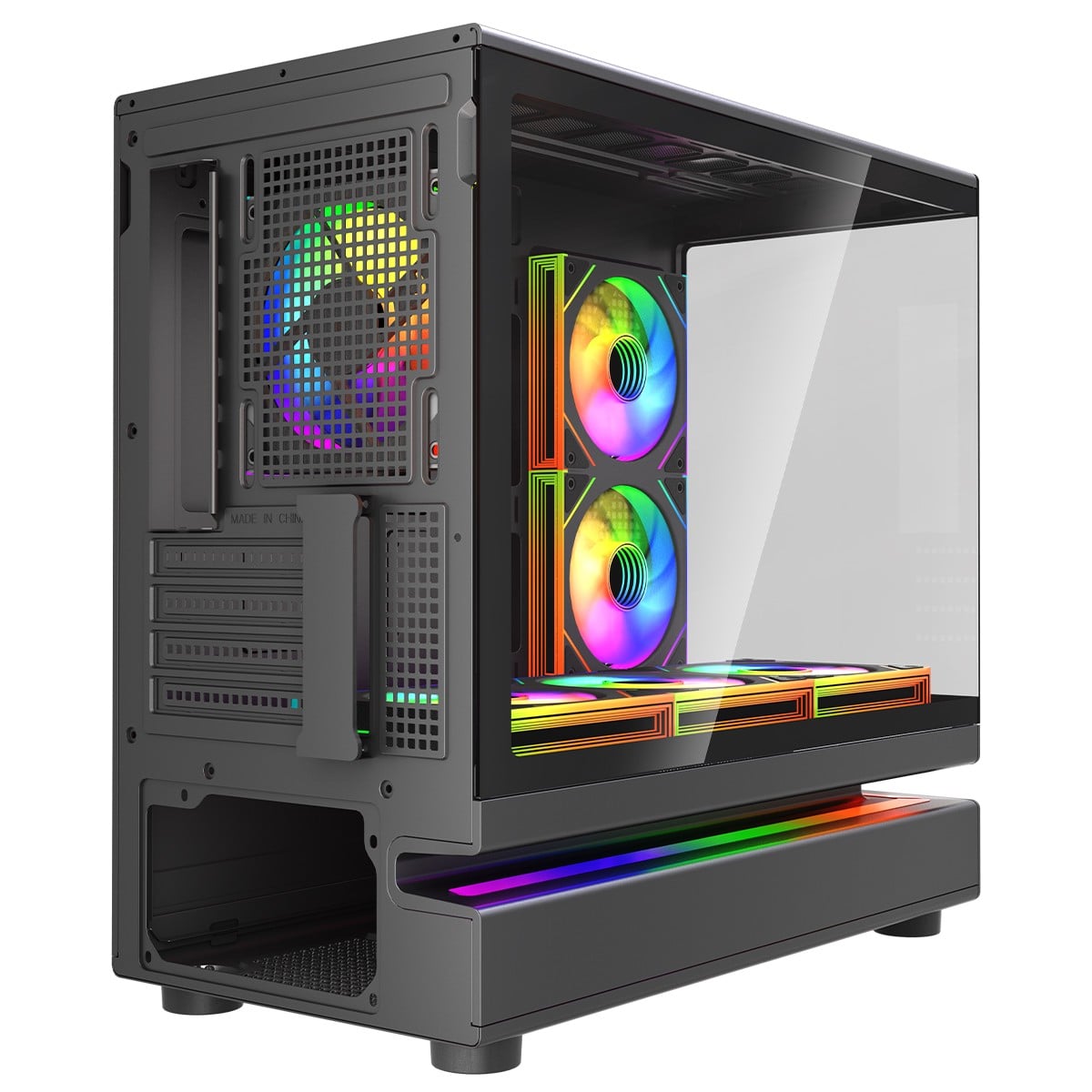 Gabinete Gamer SuperFrame Flow 500, RGB, Mid Tower, Vidro Temperado, M-ATX, Com 6 Fans Com Controladora, Preto, SF-CS-FLW50MSBY6F