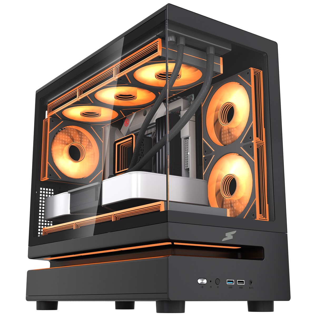 Gabinete Gamer SuperFrame Flow 500, RGB, Mid Tower, Vidro Temperado, M-ATX, Com 6 Fans Com Controladora, Preto, SF-CS-FLW50MSBY6F