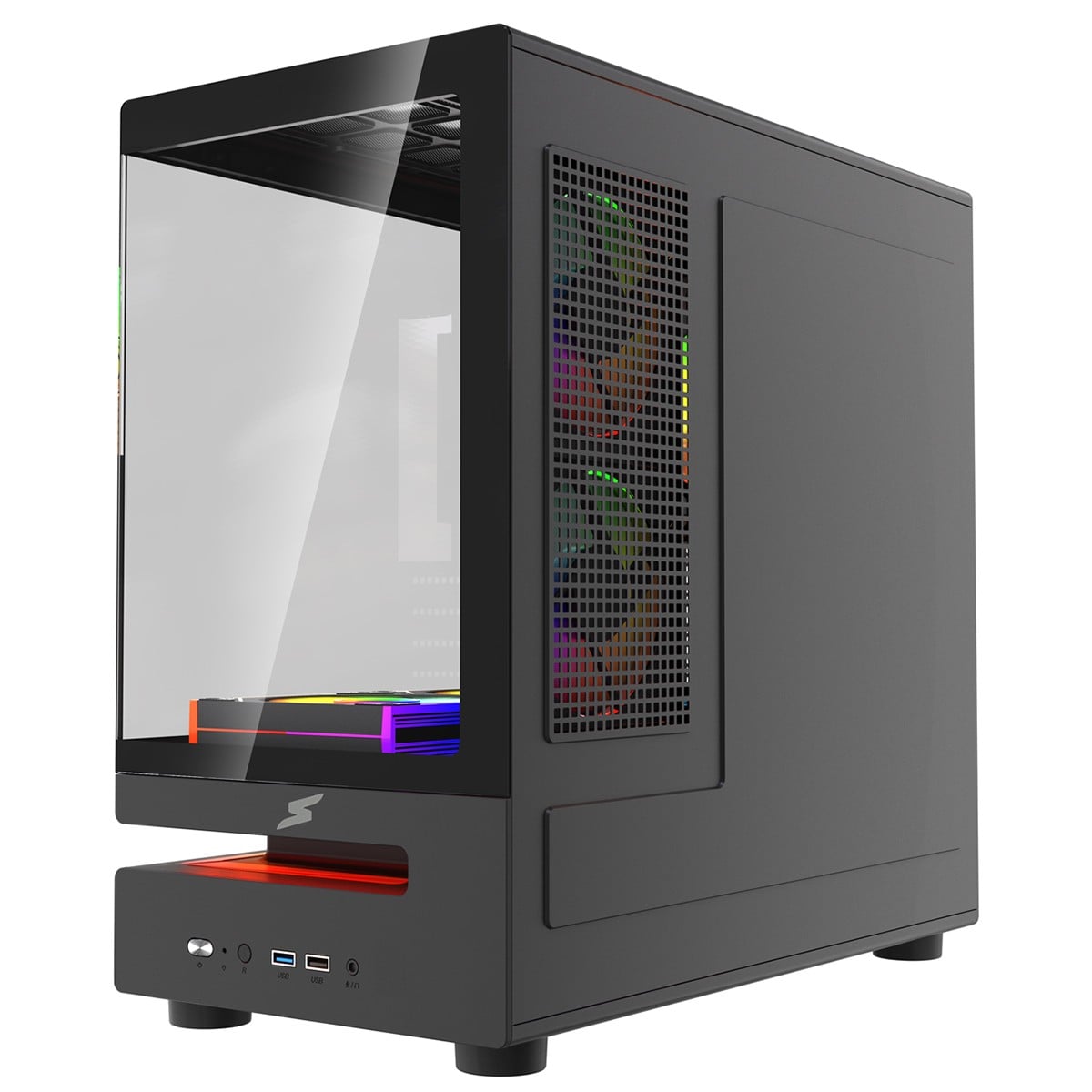 Gabinete Gamer SuperFrame Flow 500, RGB, Mid Tower, Vidro Temperado, M-ATX, Com 6 Fans, Preto, SF-CS-FLW50MSBN6F