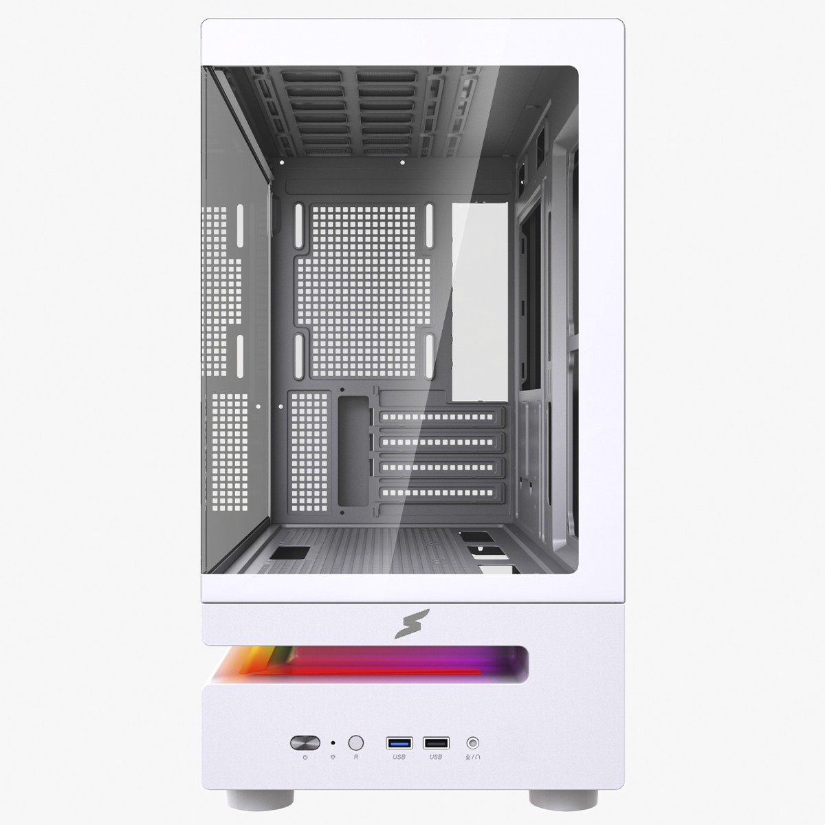 Gabinete Gamer SuperFrame Flow 500, RGB, Mid Tower, Vidro Temperado, M-ATX, Sem Fans, Branco, SF-CS-FLW50MSWNSF