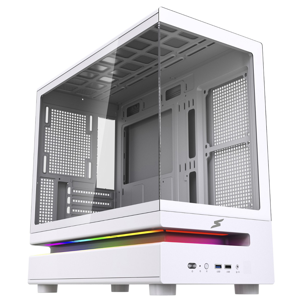 Gabinete Gamer SuperFrame Flow 500, RGB, Mid Tower, Vidro Temperado, M-ATX, Sem Fans, Branco, SF-CS-FLW50MSWNSF