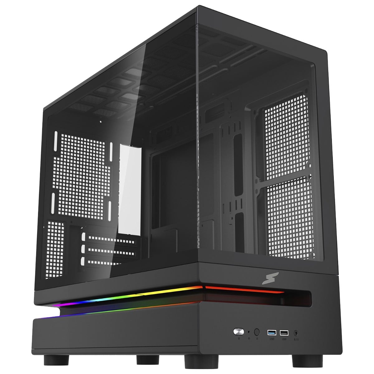 Gabinete Gamer SuperFrame Flow 500, RGB, Mid Tower, Vidro Temperado, M-ATX, Sem Fans, Preto, SF-CS-FLW50MSBNSF