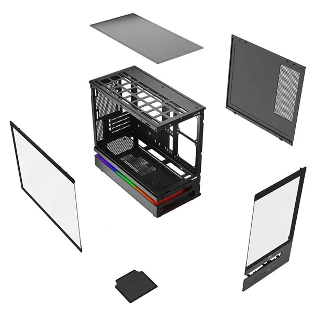 Gabinete Gamer SuperFrame Flow 500, RGB, Mid Tower, Vidro Temperado, M-ATX, Sem Fans, Preto, SF-CS-FLW50MSBNSF
