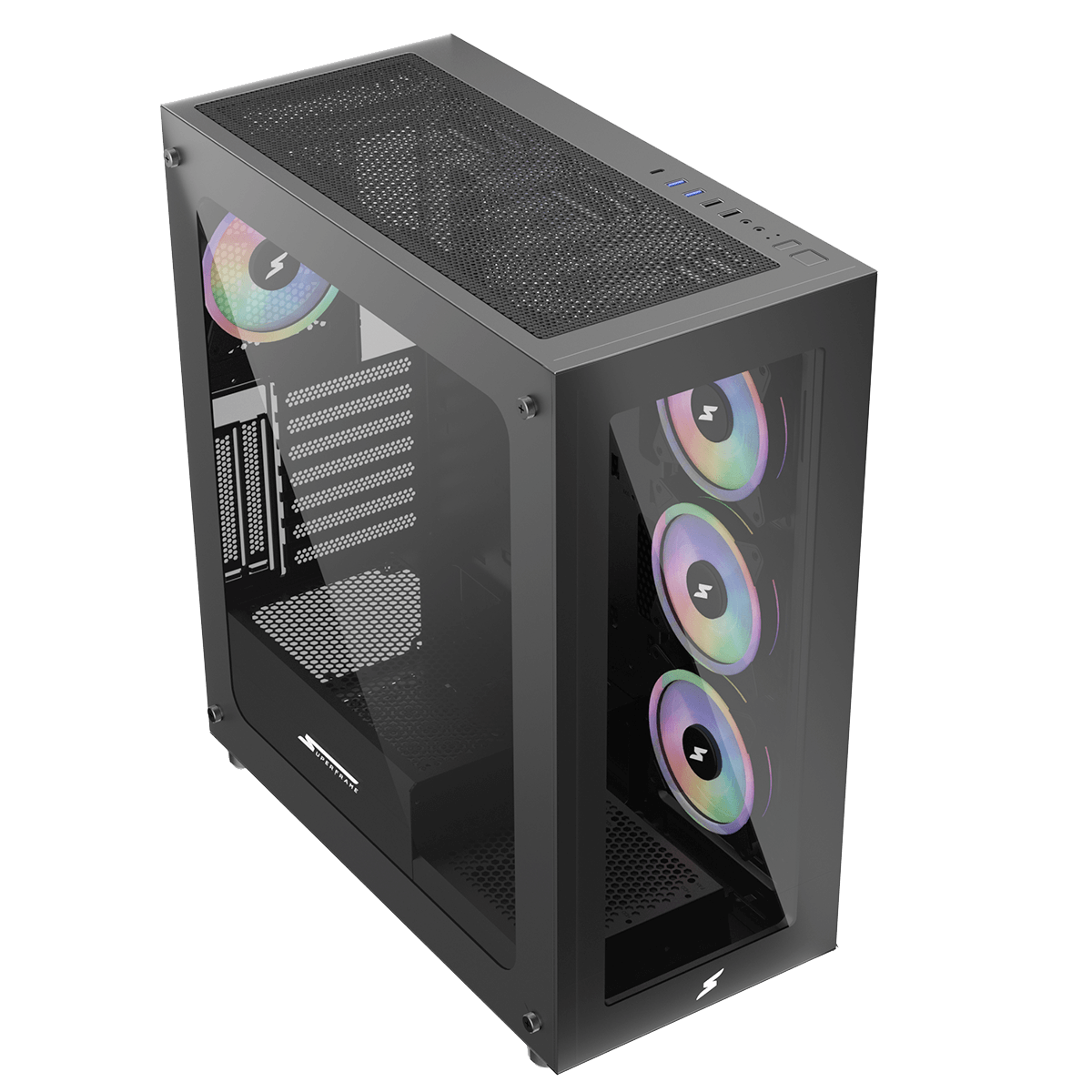 Gabinete Gamer SuperFrame Glass, Mid Tower, RGB, Vidro Temperado, ATX, Black, Sem Fonte, Com 4 Fans
