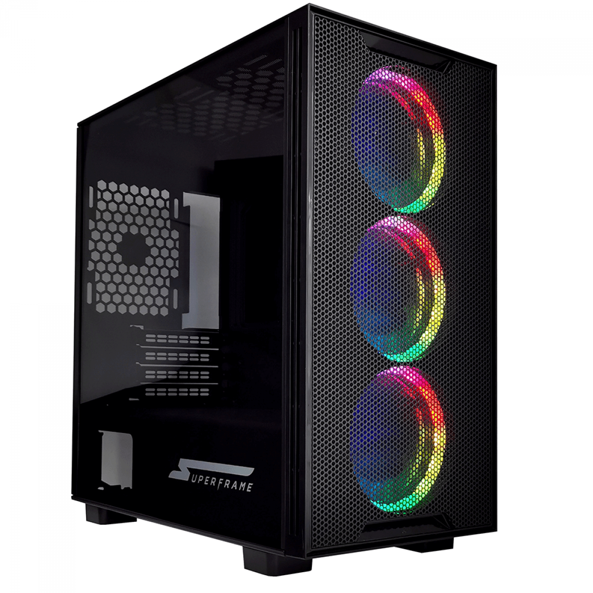 Gabinete Gamer SuperFrame Little John, ARGB, Mid Tower, Vidro Temperado, mATX, Black, Sem Fonte, Com 3 Fans