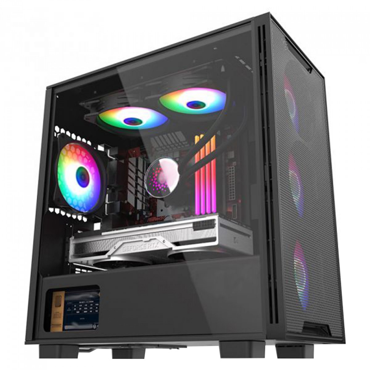 Gabinete Gamer SuperFrame Little John, ARGB, Mid Tower, Vidro Temperado, mATX, Black, Sem Fonte, Com 3 Fans