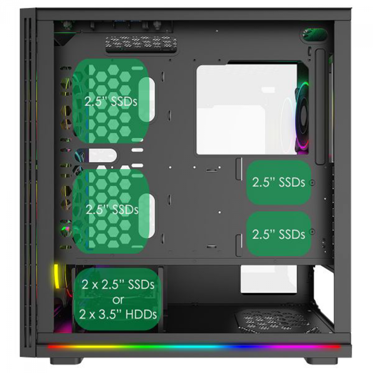 Case PC Gamer Onyx Mid-Tower ARGB - Con 4 Ventole LED (1x200mm, 3x120mm), Vetro Temperato, Compatibile Con ATX, Micro-ATX E ITX - Controller RGB Integrato - Foto 9