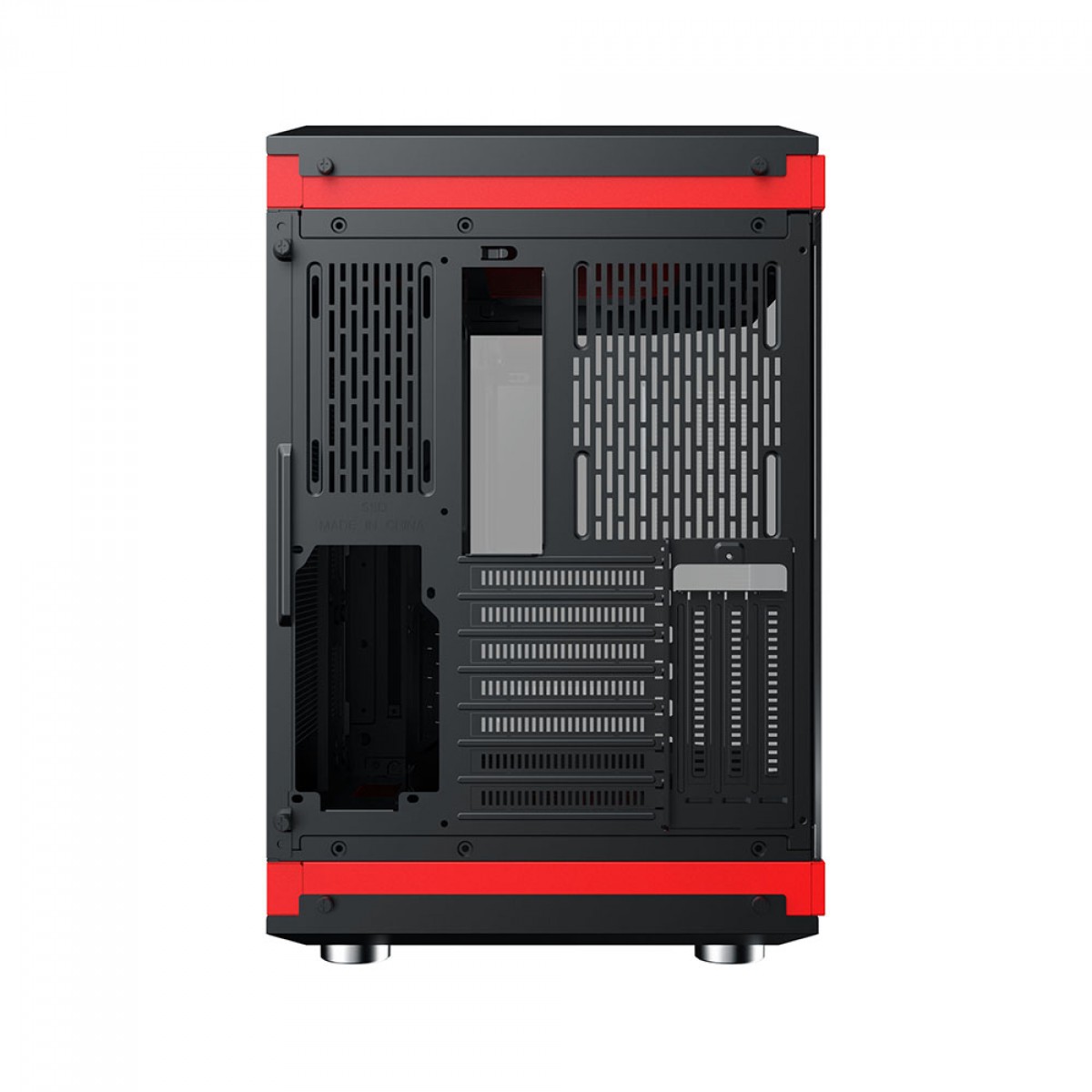 Gabinete Gamer SuperFrame Power Cube, Mid Tower, Vidro Temperado, EATX, Black/Red, Sem Fonte, Com 6 Fans 